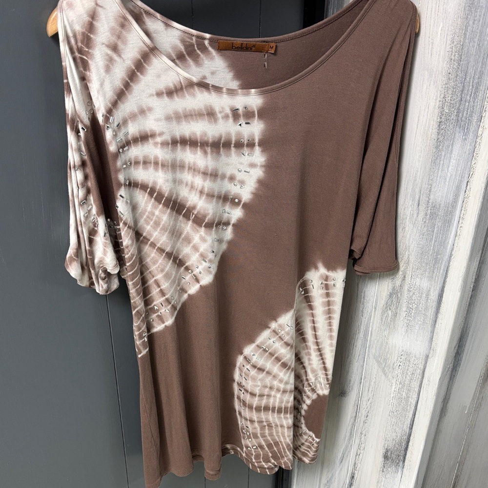 Belldini Brown and Cream Short Sleeve Top